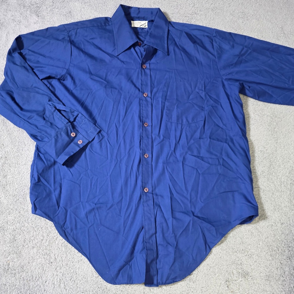 Venture Mens XL Button Down Shirt Royal Blue Long Sleeve Pima Cotton Blend 3500‎